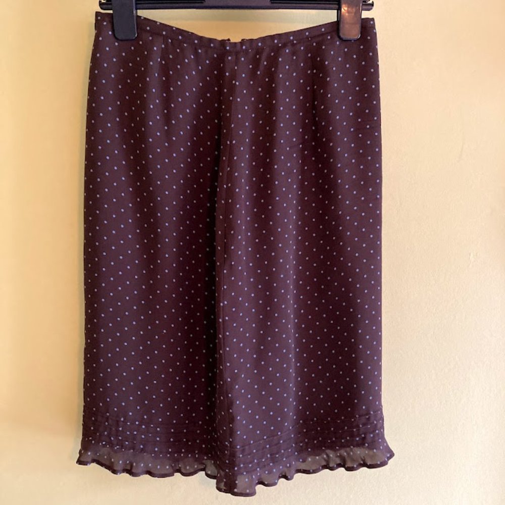 Brown Silk Skirt w/ Blue Polka Dots - Ann Taylor